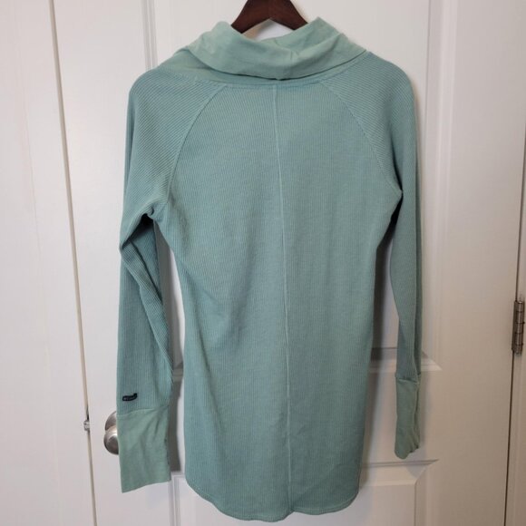 Columbia Med Womens Shirt Green Cowl Neck Waffle Knit Thermal Athleisure Top - Picture 3 of 5